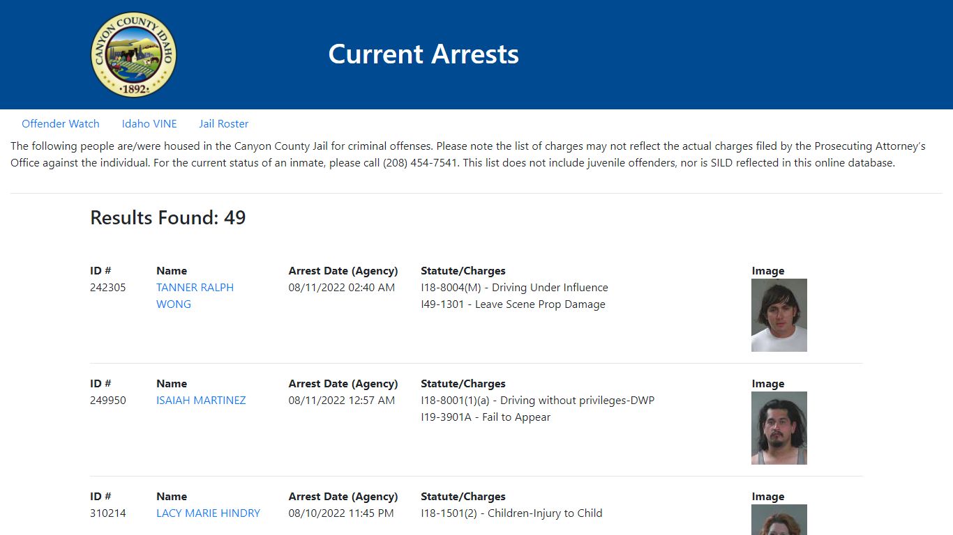 Current Arrests